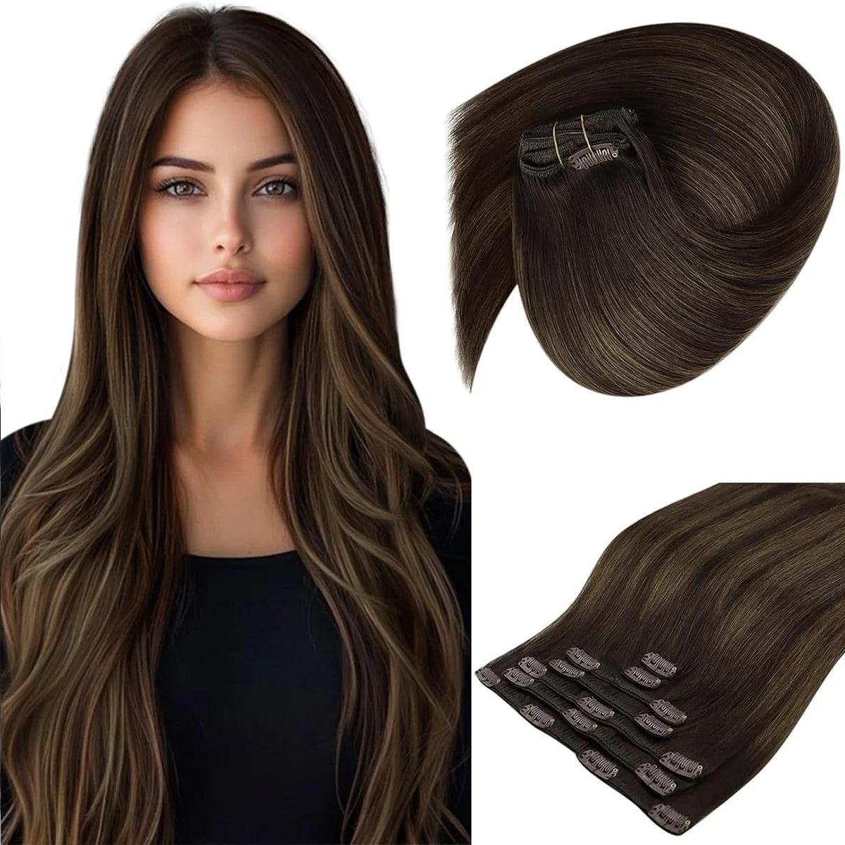 Extensions à Clip Cheveux Humains Remy 7 Pièces Lisses et Soyeux