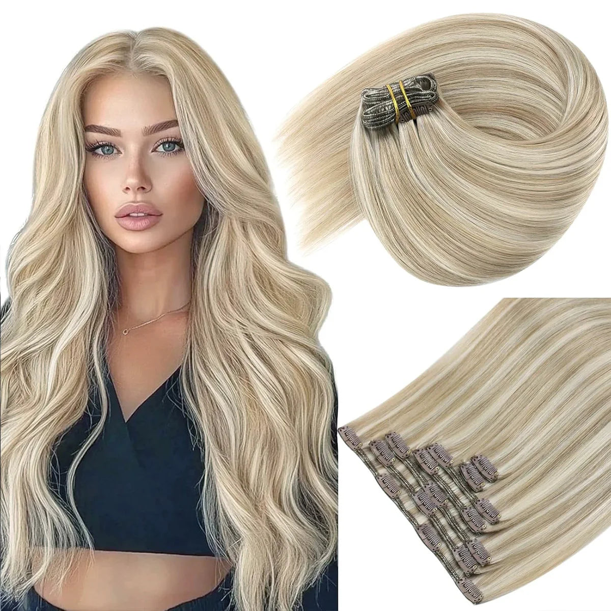 Extensions à Clip Cheveux Humains Remy 7 Pièces Lisses et Soyeux