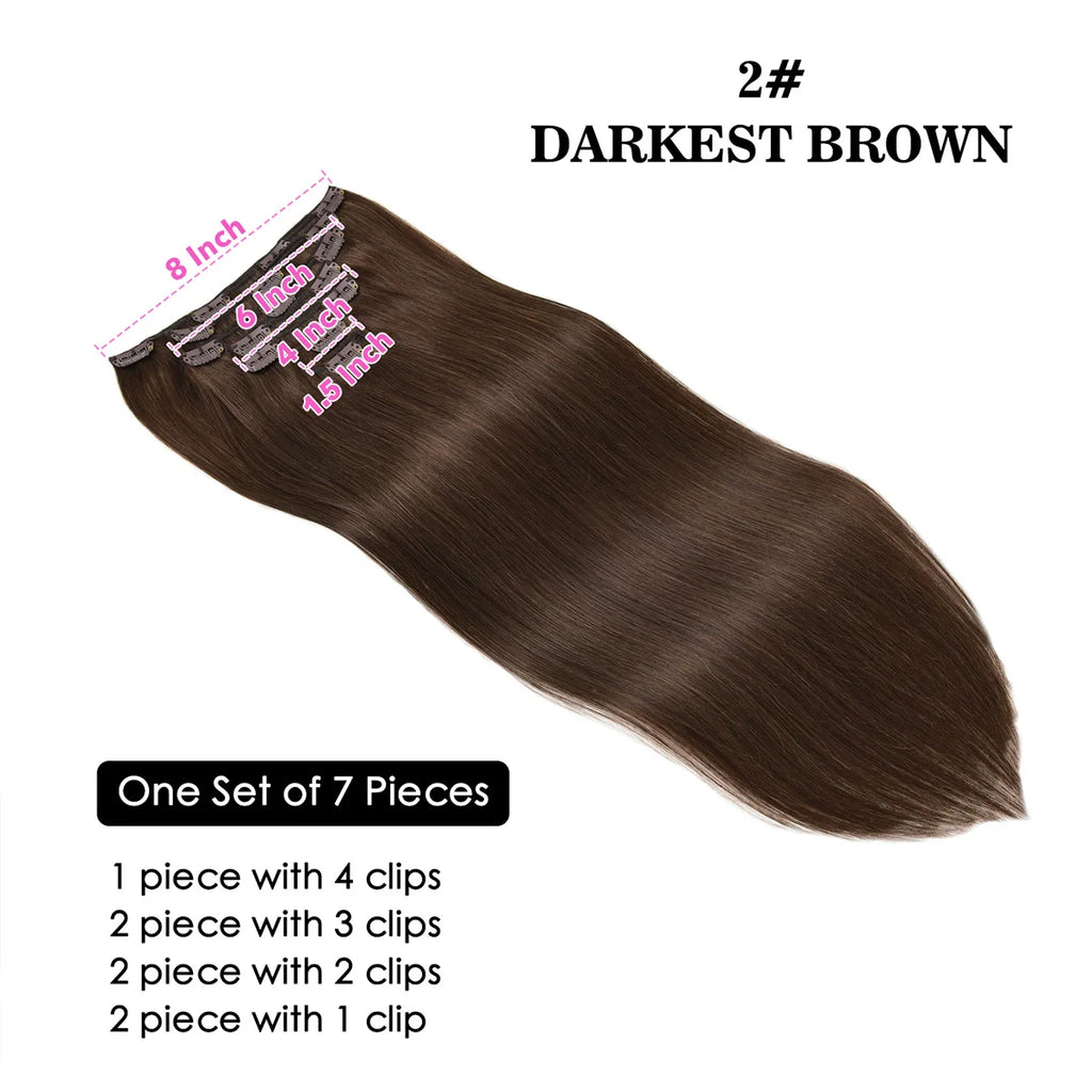 Remy Human Hair Clip In Extensions 7pcs Silky Straight