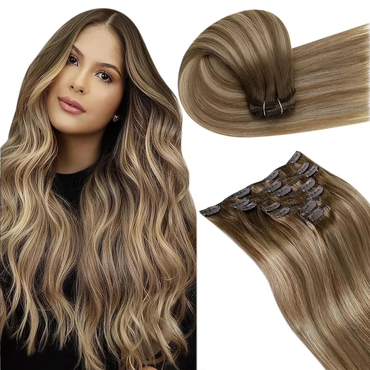 Extensions à Clip Cheveux Humains Remy 7 Pièces Lisses et Soyeux