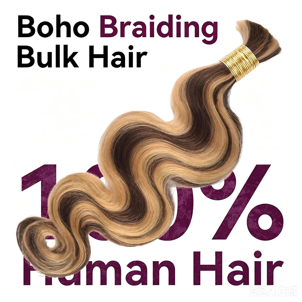 Body Wave 4/27 Bulk Human Braiding Hair – 50g Boho Braids