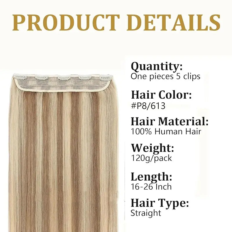 #8/613 One Piece Clip In Human Hair Extensions 120g Straight