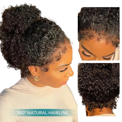 Perruque en cheveux humains sans colle avec dentelle 360 pour cheveux crépus bouclés 4C