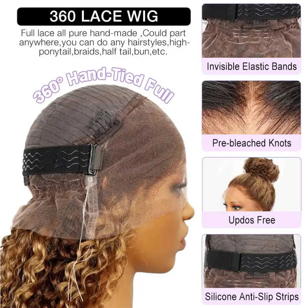 Perrque en cheveux naturels avec lace frontale 360 HD – Ondulation profonde sans colle 75 cm