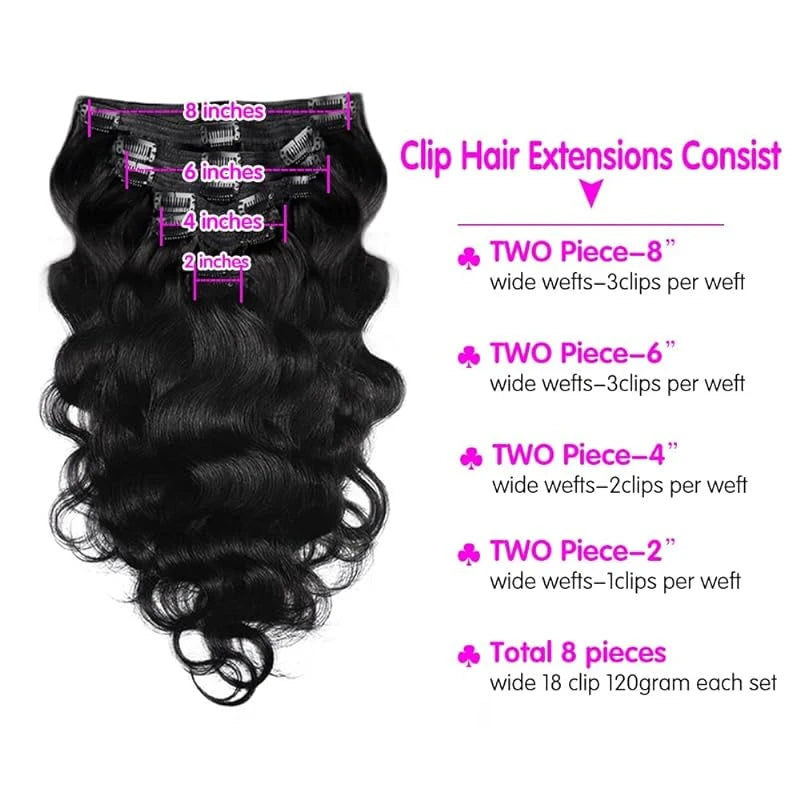 Body Wave Brazilian Clip In Hair Extensions Human Hair