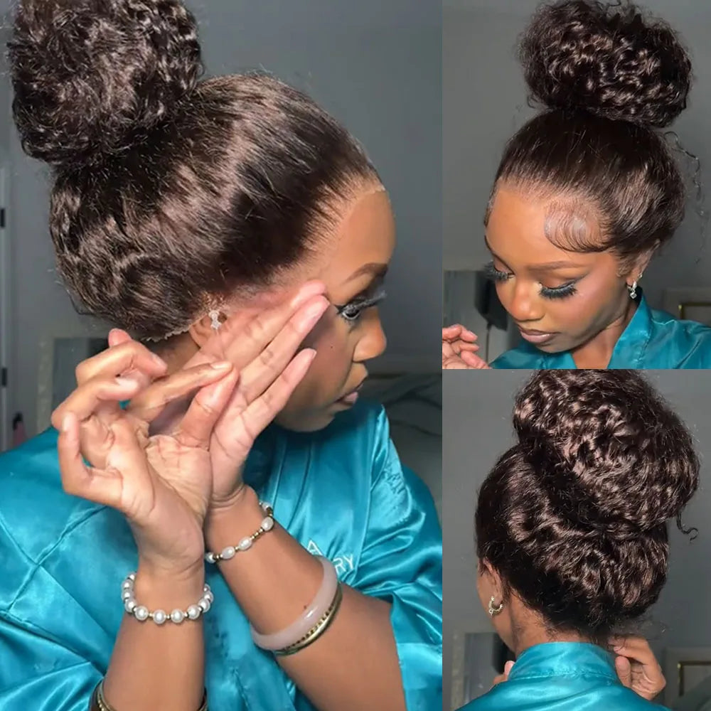 Perruque sans colle Deep Wave chocolat 360 HD Lace 30 pouces