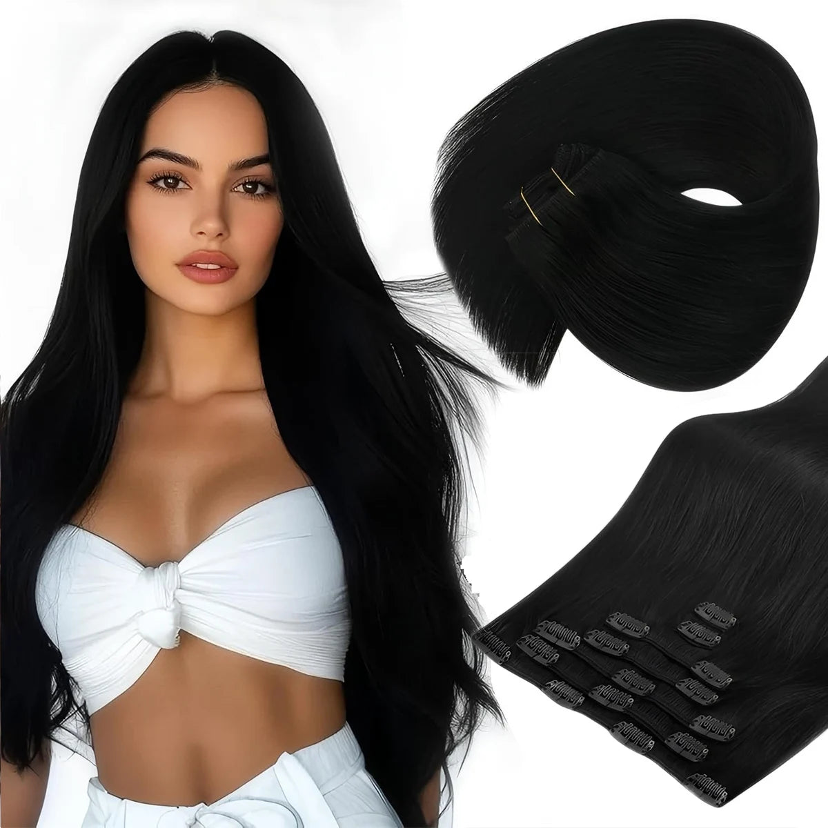 Extensions à Clip Cheveux Humains Remy 7 Pièces Lisses et Soyeux