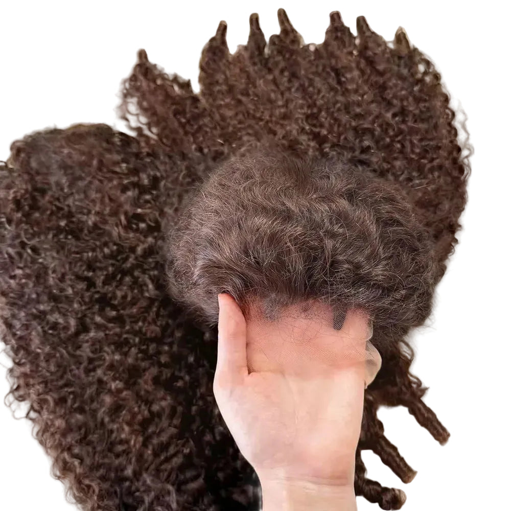 Perruque Lace Front HD 360 sans colle, brune chocolat, bouclée birmane