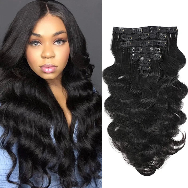 Body Wave Brazilian Clip In Hair Extensions Human Hair