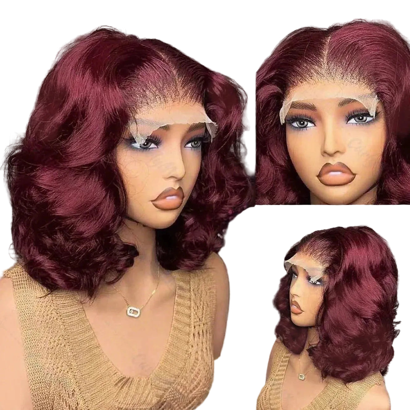 Burgundy Loose Wave Bob Human Hair Lace Front Wig