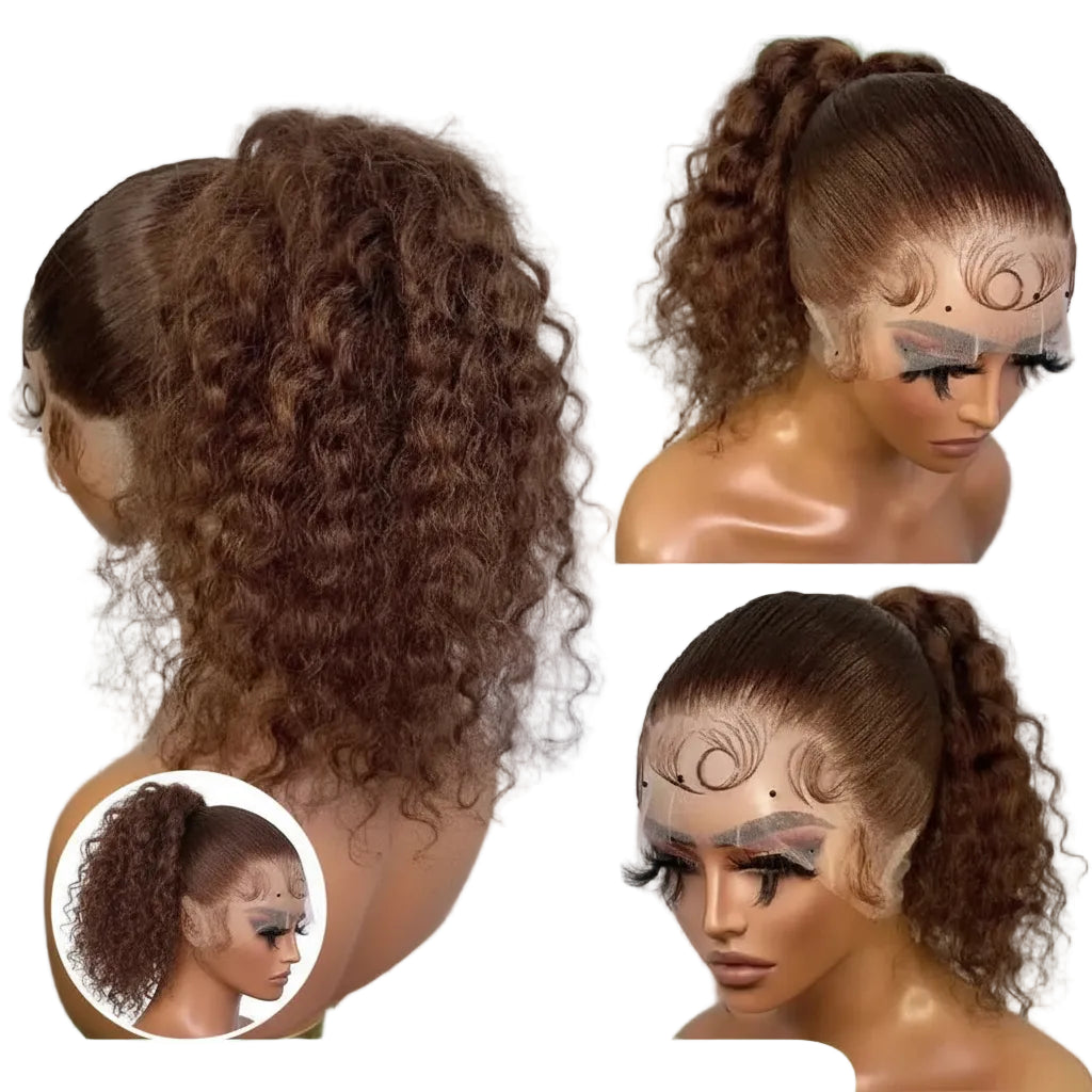 Perrque en cheveux naturels avec lace frontale 360 HD – Ondulation profonde sans colle 75 cm
