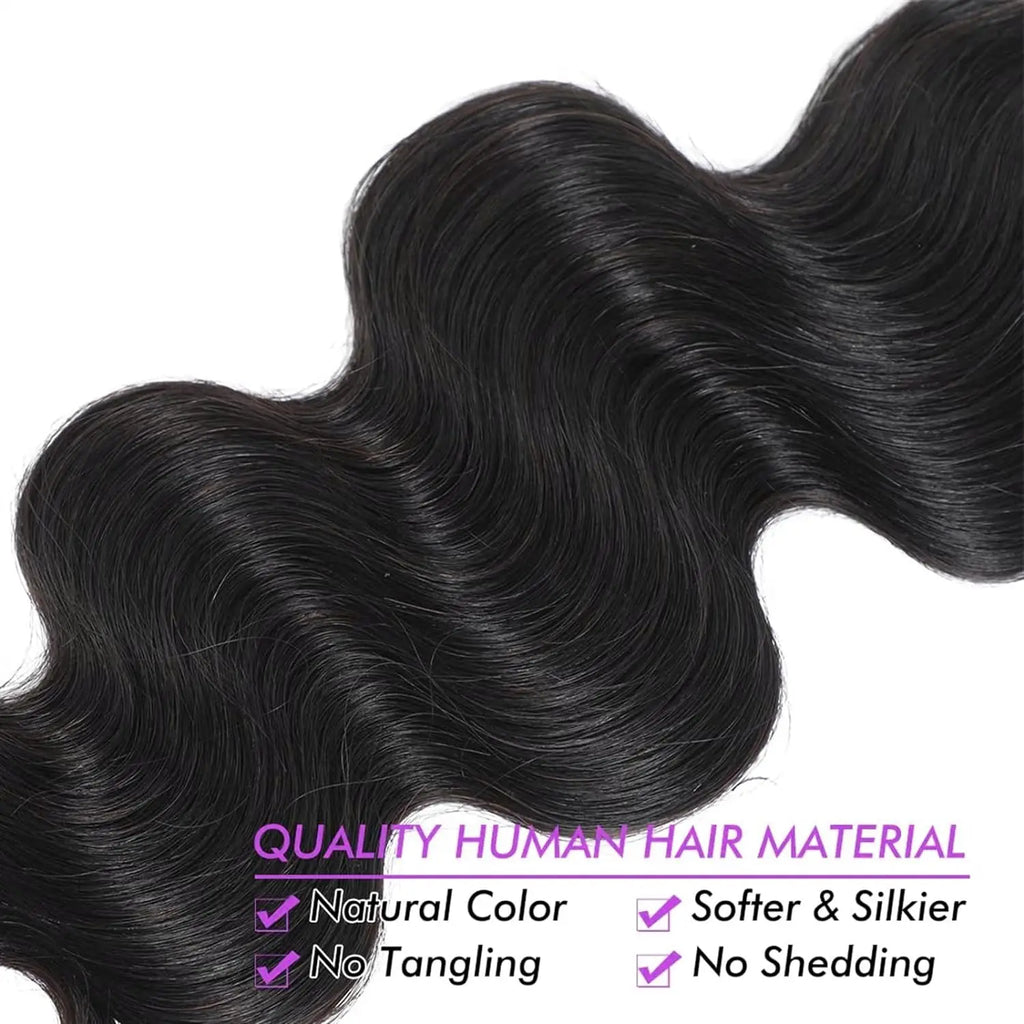 Extensions à clips en cheveux humains ondulés, noir naturel