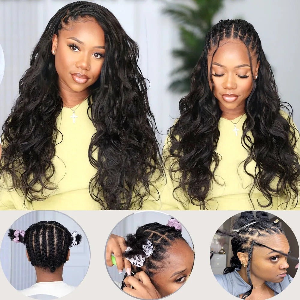 Cheveux en crochet humains ondulés et effilés pour tresses et styles bohèmes