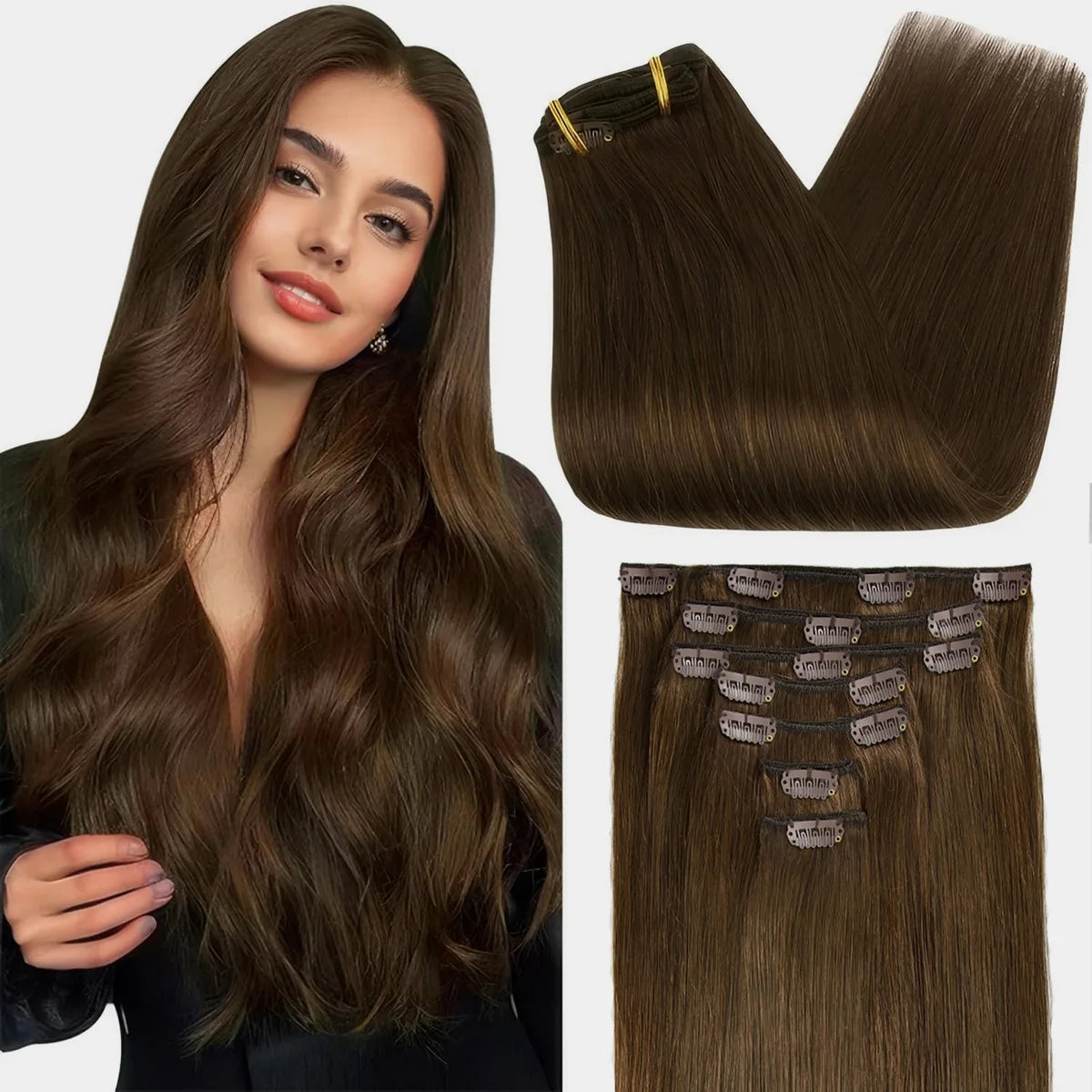 Extensions à Clip Cheveux Humains Remy 7 Pièces Lisses et Soyeux