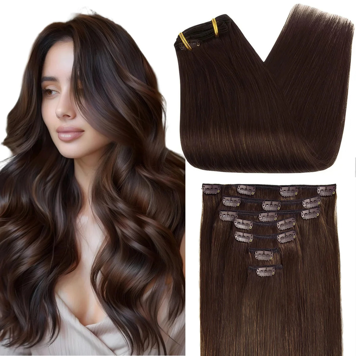 Extensions à Clip Cheveux Humains Remy 7 Pièces Lisses et Soyeux