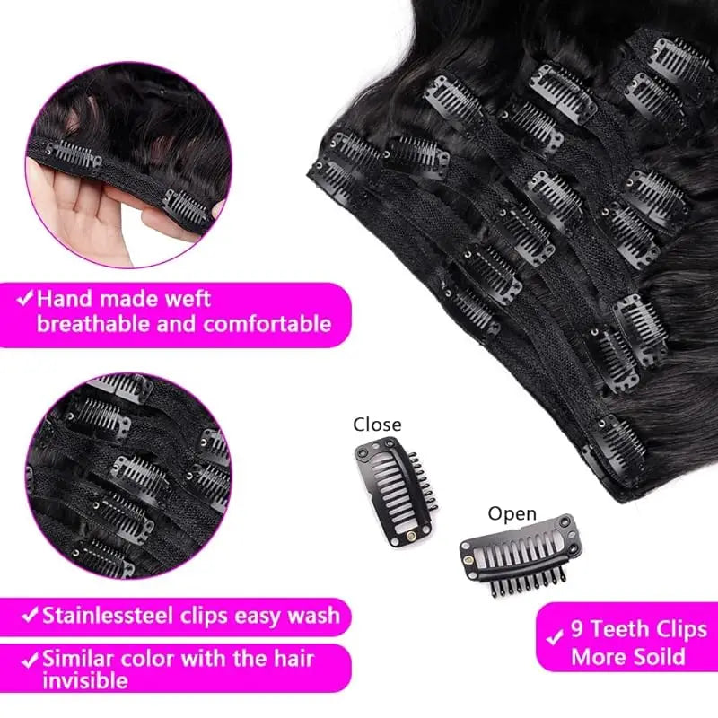 Extensions de cheveux humains Body Wave brésiliennes à clipser