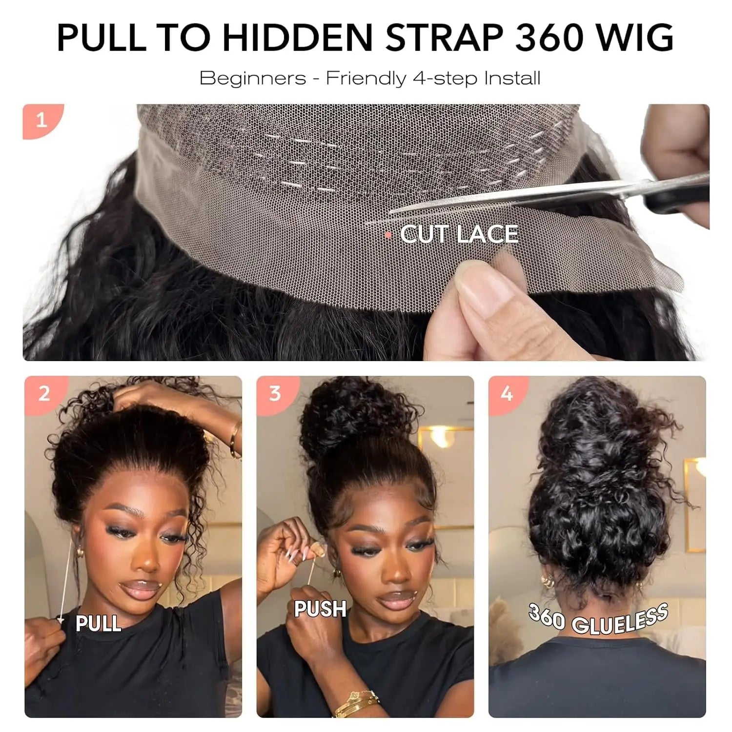 HD 360 Lace Glueless Deep Curly Human Hair Wig Invisible Strap