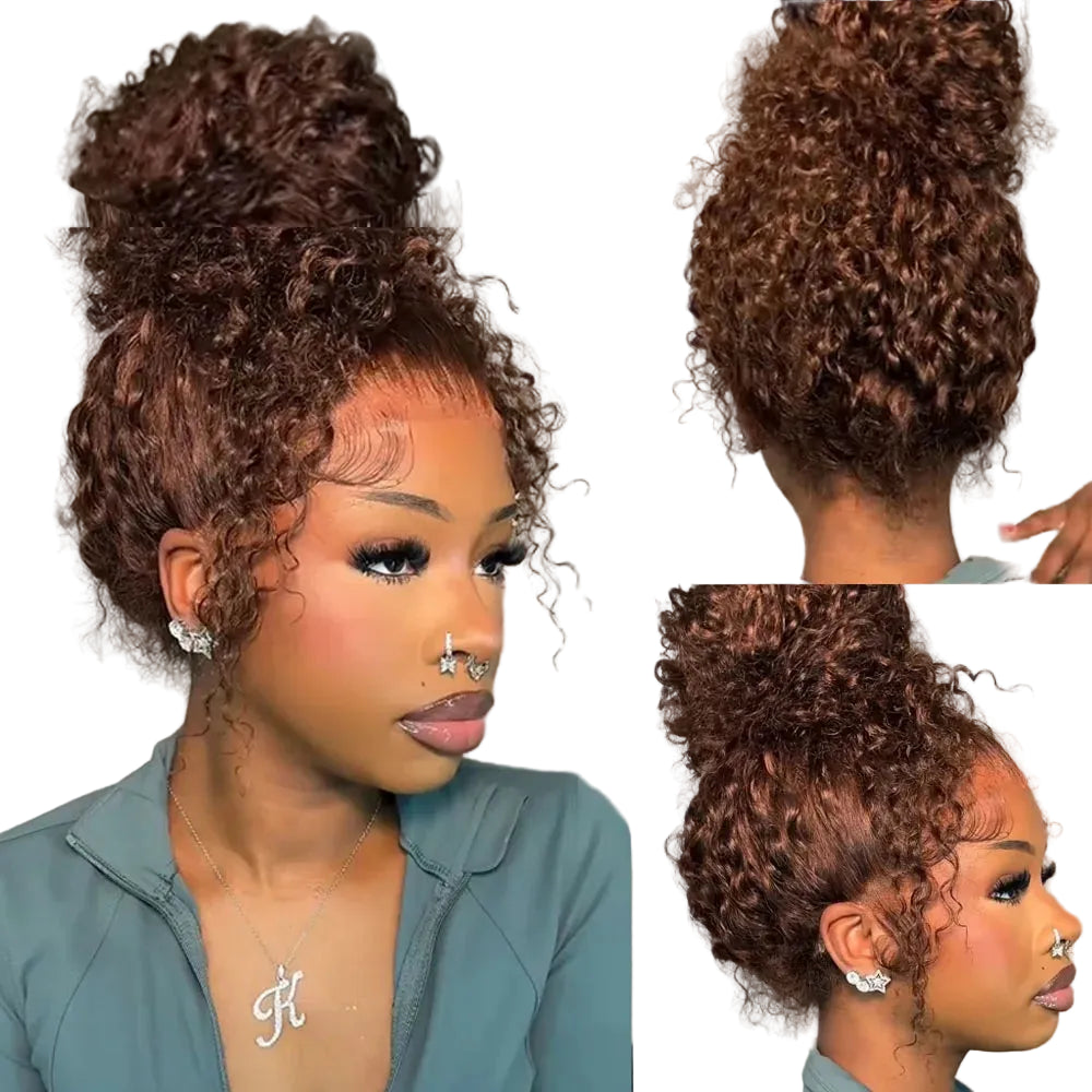 Perruque sans colle Deep Wave chocolat 360 HD Lace 30 pouces
