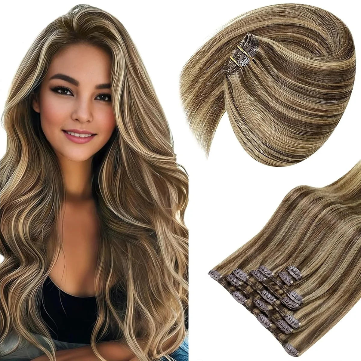 Extensions à Clip Cheveux Humains Remy 7 Pièces Lisses et Soyeux