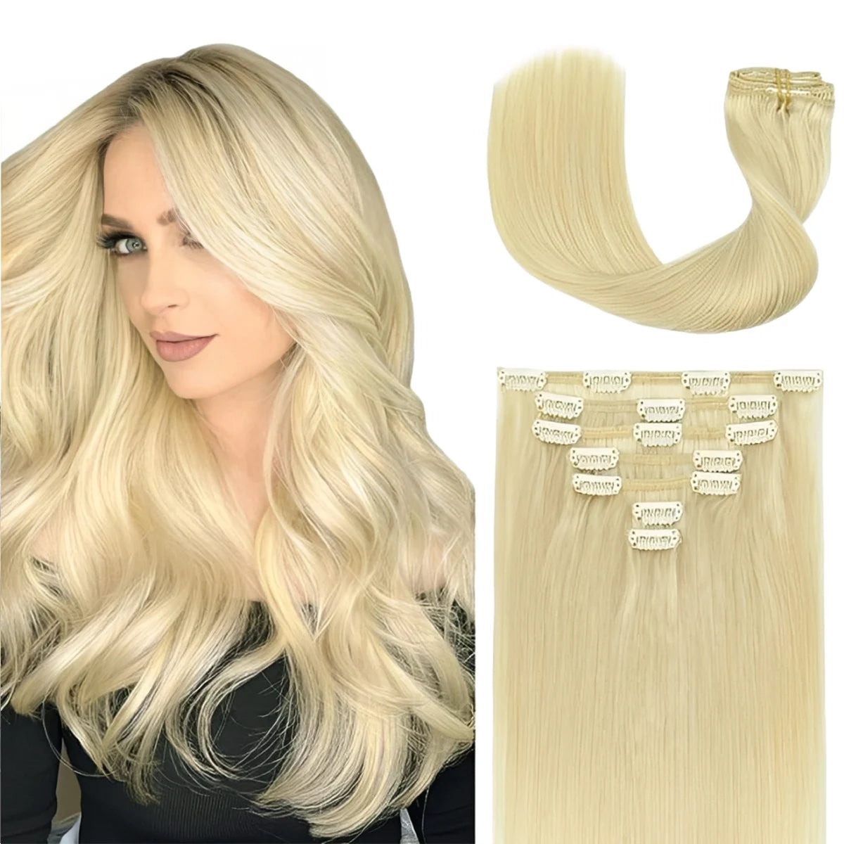 Extensions à Clip Cheveux Humains Remy 7 Pièces Lisses et Soyeux