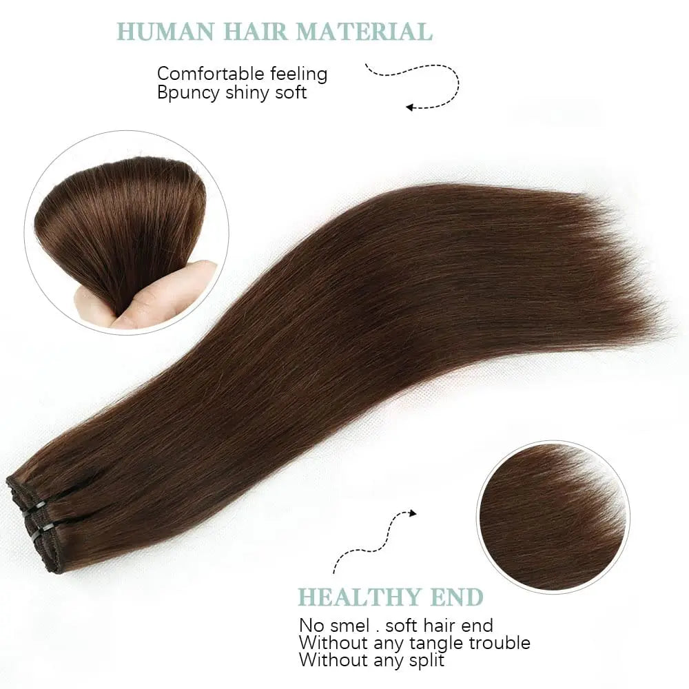 Extensions à clip brun 8 pièces 120g Cheveux humains Remy