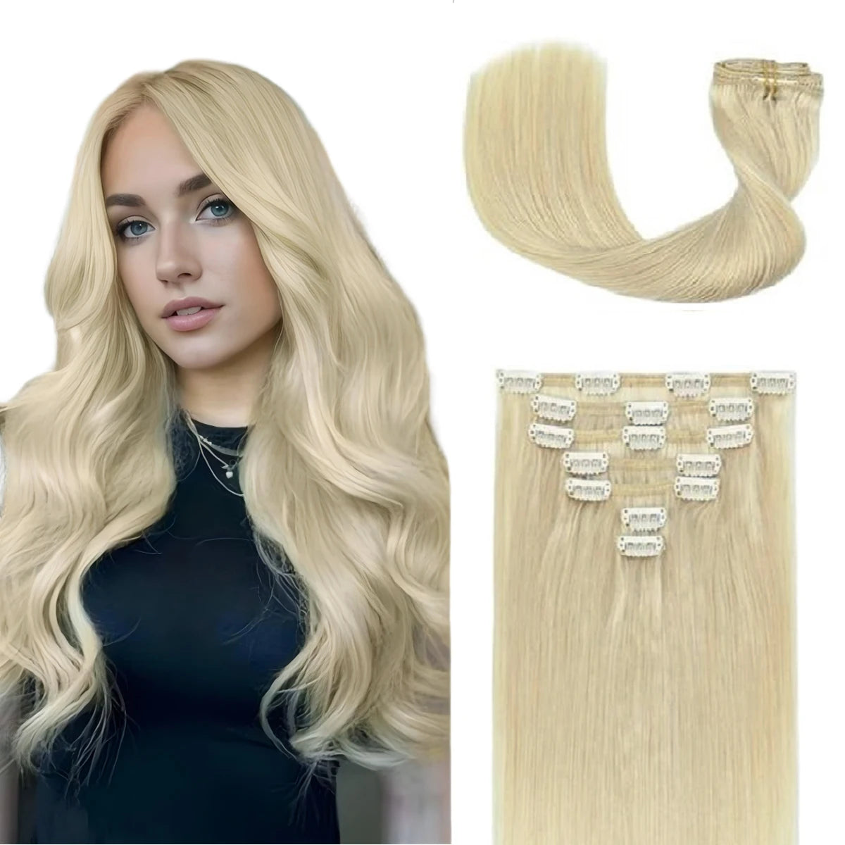 Extensions à Clip Cheveux Humains Remy 7 Pièces Lisses et Soyeux