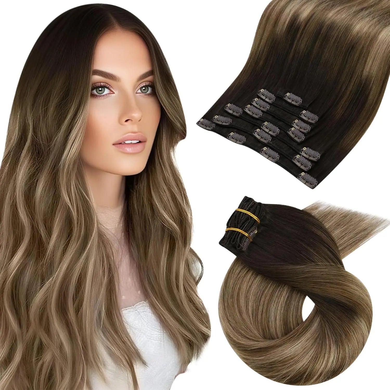 Extensions de cheveux naturels à clip – Balayage #1B/18/60
