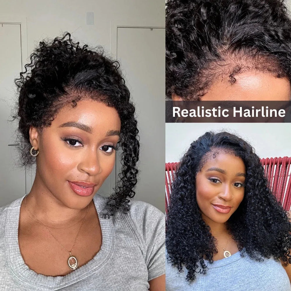 Perruque en cheveux humains sans colle avec dentelle 360 pour cheveux crépus bouclés 4C