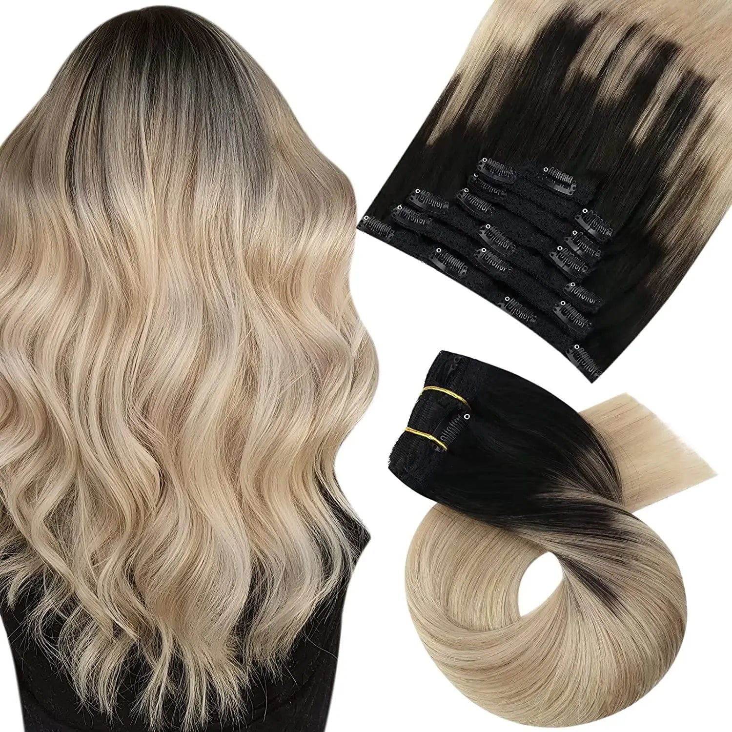 Extensions de cheveux naturels à clip – Balayage #1B/18/60