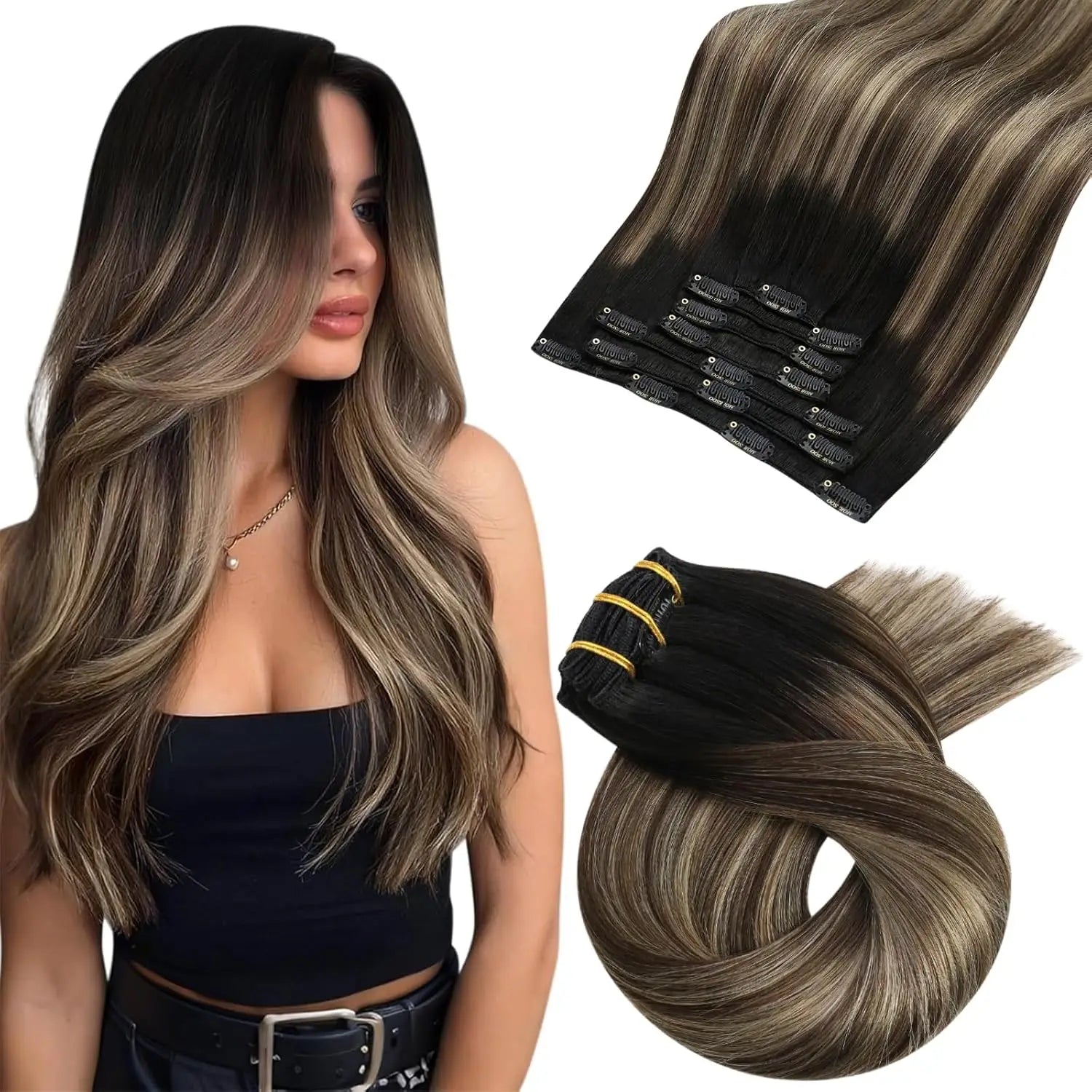 Extensions de cheveux naturels à clip – Balayage #1B/18/60