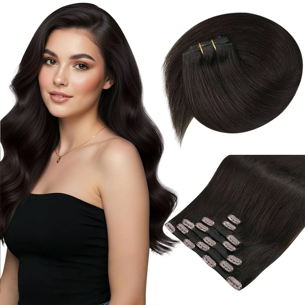 Remy Human Hair Clip In Extensions 7pcs Silky Straight