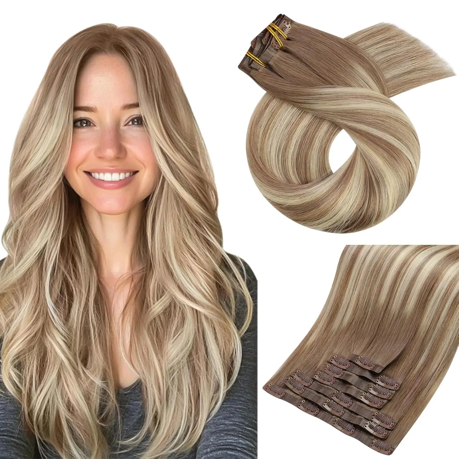 Extensions de cheveux naturels à clip – Balayage #1B/18/60