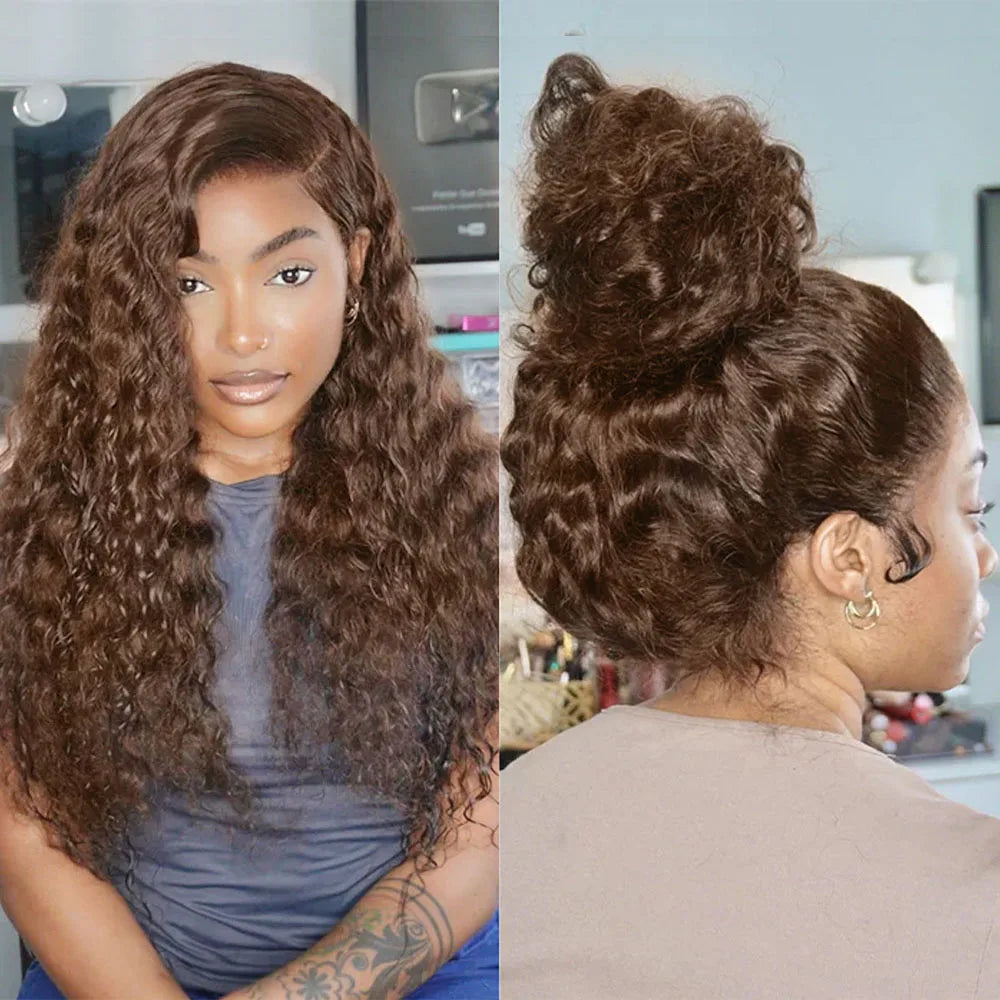 Perruque sans colle Deep Wave chocolat 360 HD Lace 30 pouces