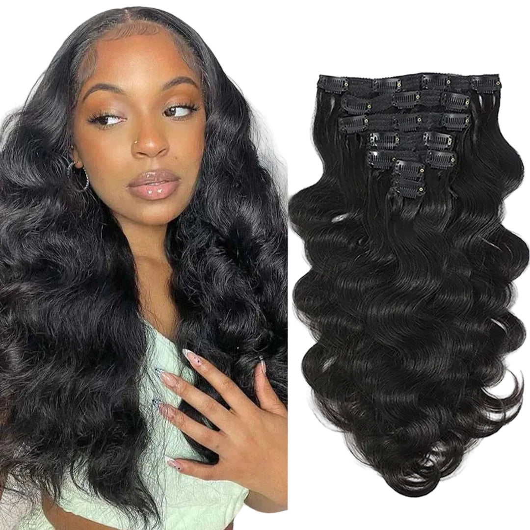 Extensions de cheveux humains Body Wave brésiliennes à clipser
