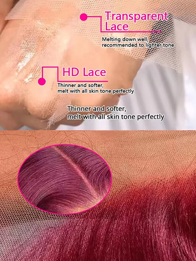 200% Burgundy 99J Body Wave HD Lace Front Wig Human Hair