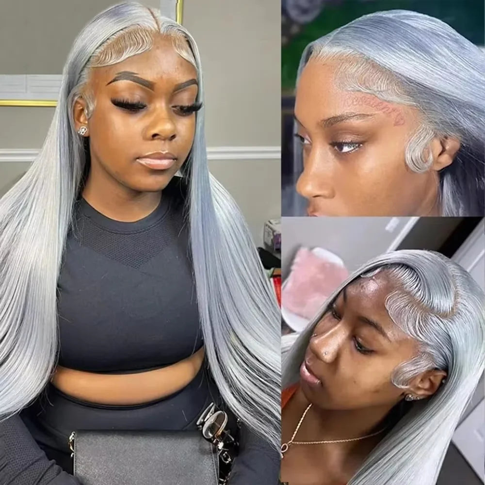 13x6 Silver Grey Lace Front Wig Straight Human Hair