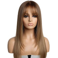 Ombre Blonde Brown HD Synthetic Lace Front Wig With Bangs