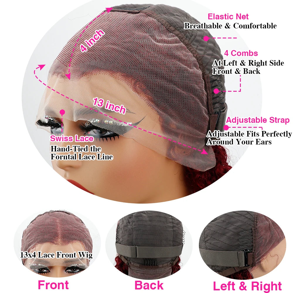 Perruque Lace Front HD 13x4 Body Wave Bordeaux 99J Densité 200%