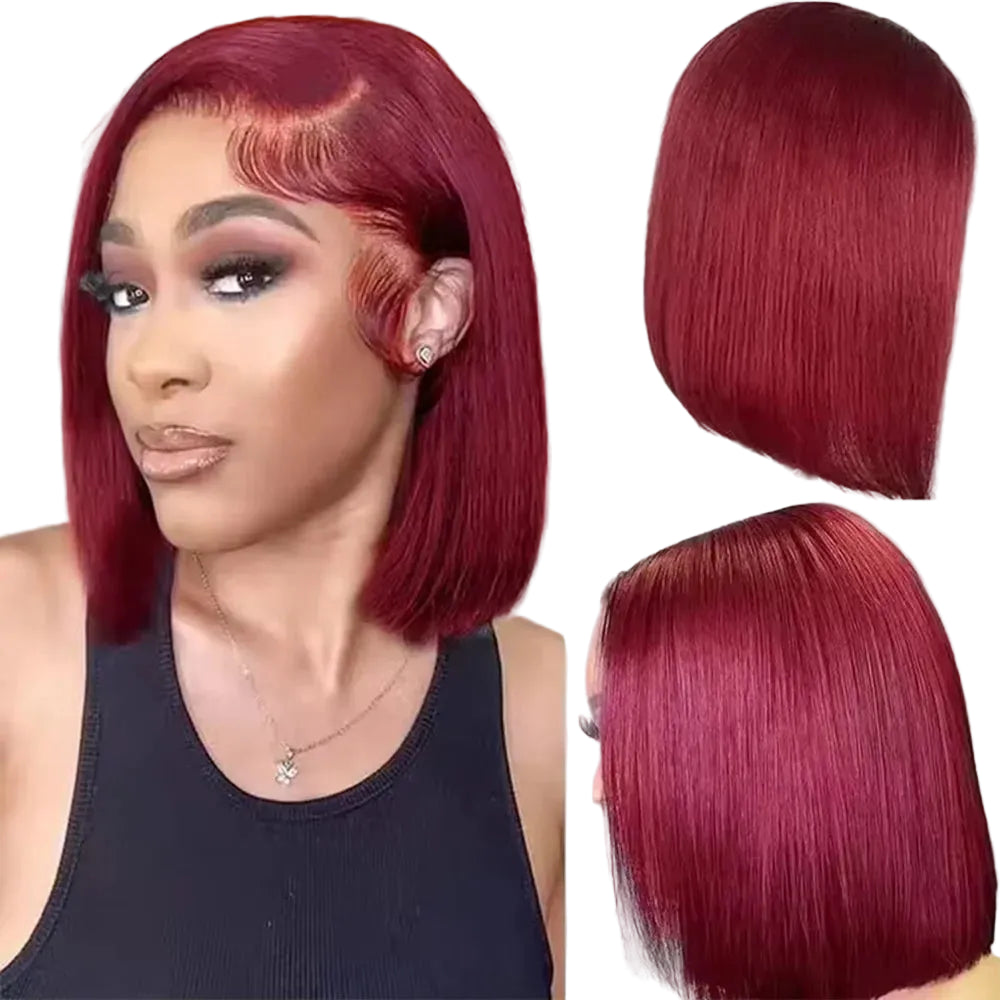 Glueless Burgundy Straight Bob Lace Front Wig