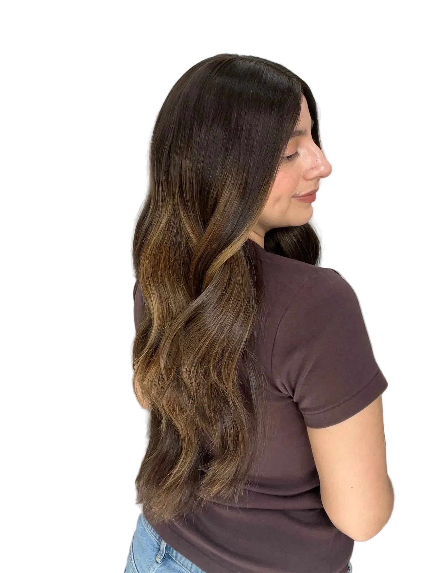 Long Body Wave Ombre Brown Synthetic Glueless Lace Wig