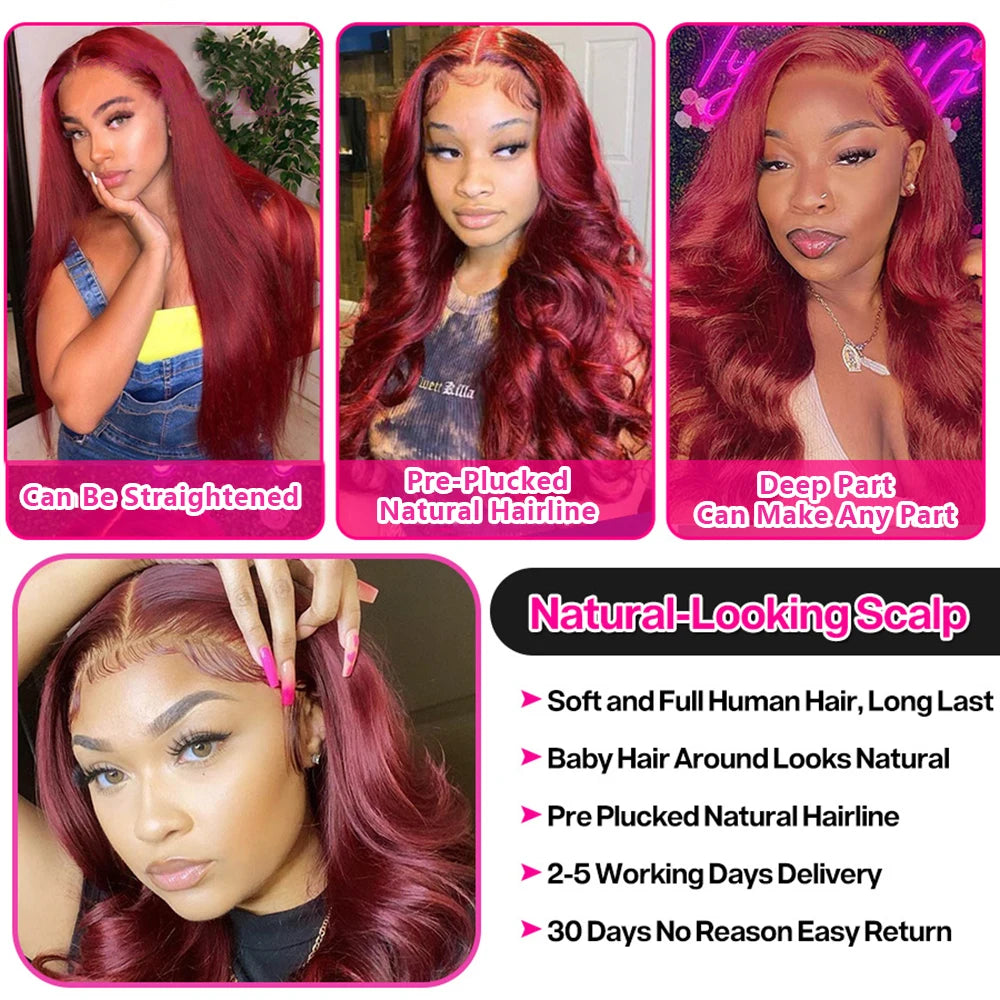 Burgundy 99J Body Wave 13x4 HD Lace Front Wig 200% Density
