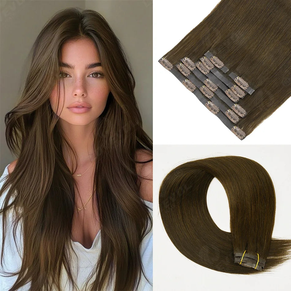 Extensions à clips invisibles en cheveux humains raides