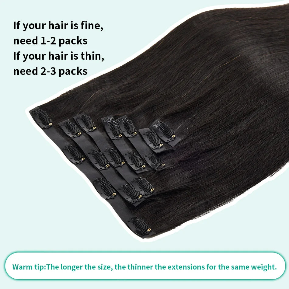 Extensions à clips invisibles en cheveux humains raides