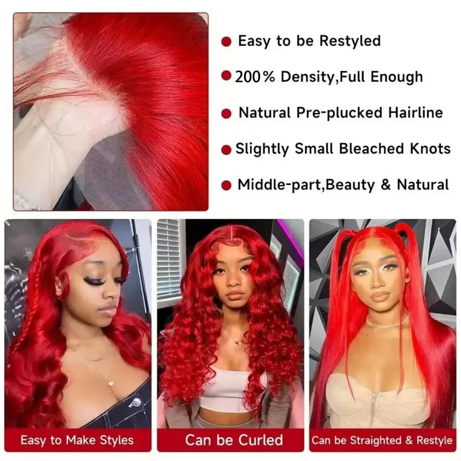 Red Body Wave HD Lace Front Wig Human Hair 30–38"