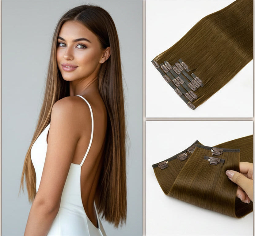 Extensions à clips en cheveux humains PU invisibles, 7 pièces, 110 g