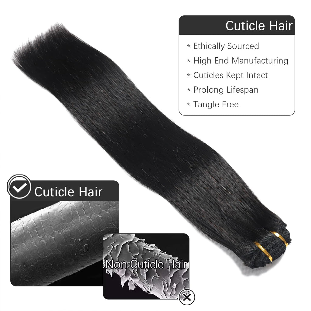 Extensions à clip brun 8 pièces 120g Cheveux humains Remy