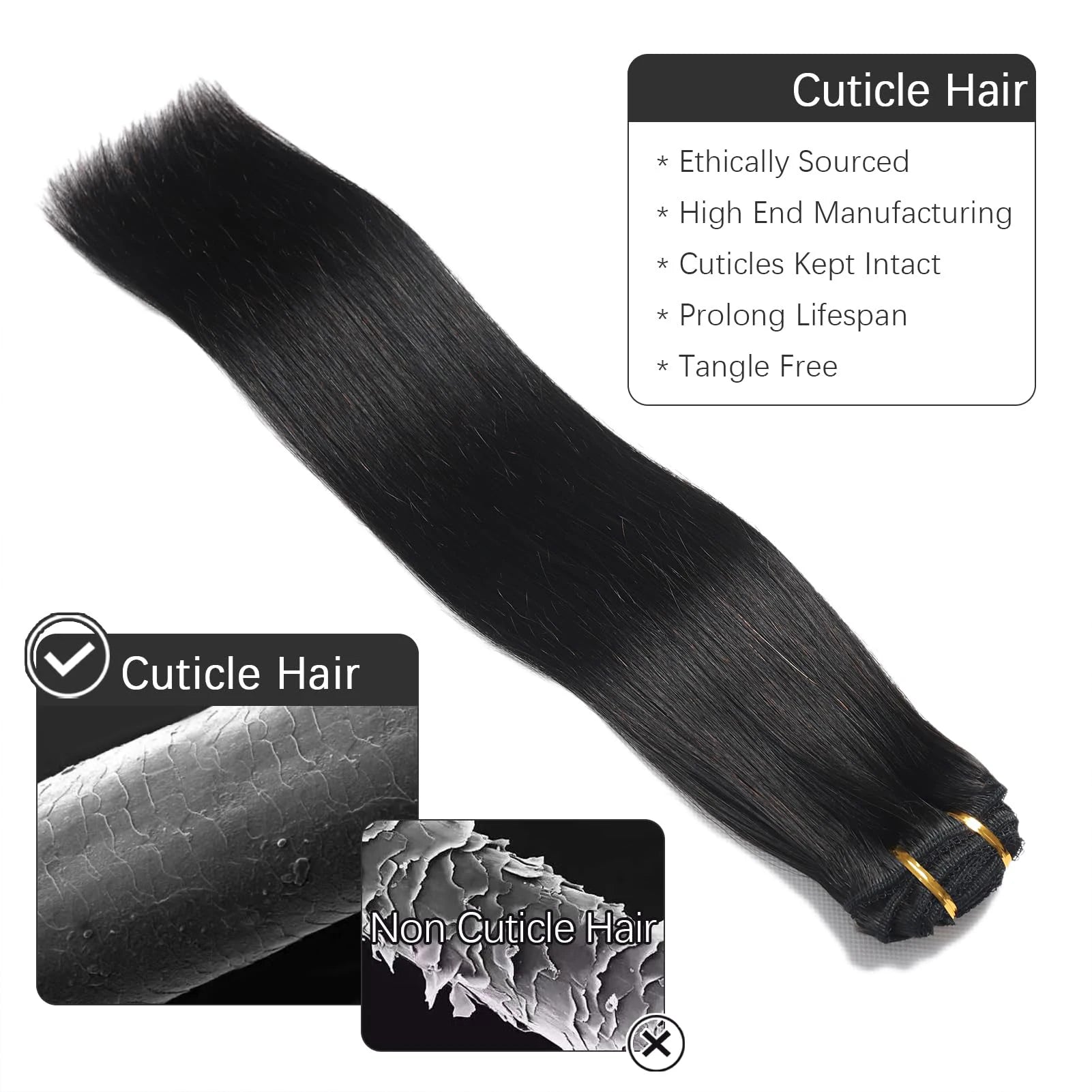 Extensions à clip brun 8 pièces 120g Cheveux humains Remy