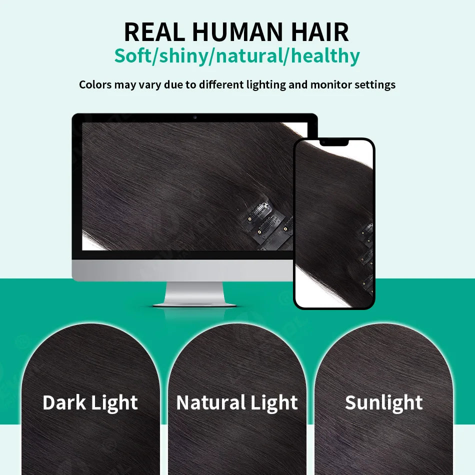 Extensions à clips invisibles en cheveux humains raides