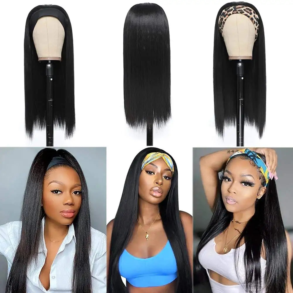 Straight Headband Wig Human Hair Brazilian – 200–250% Density