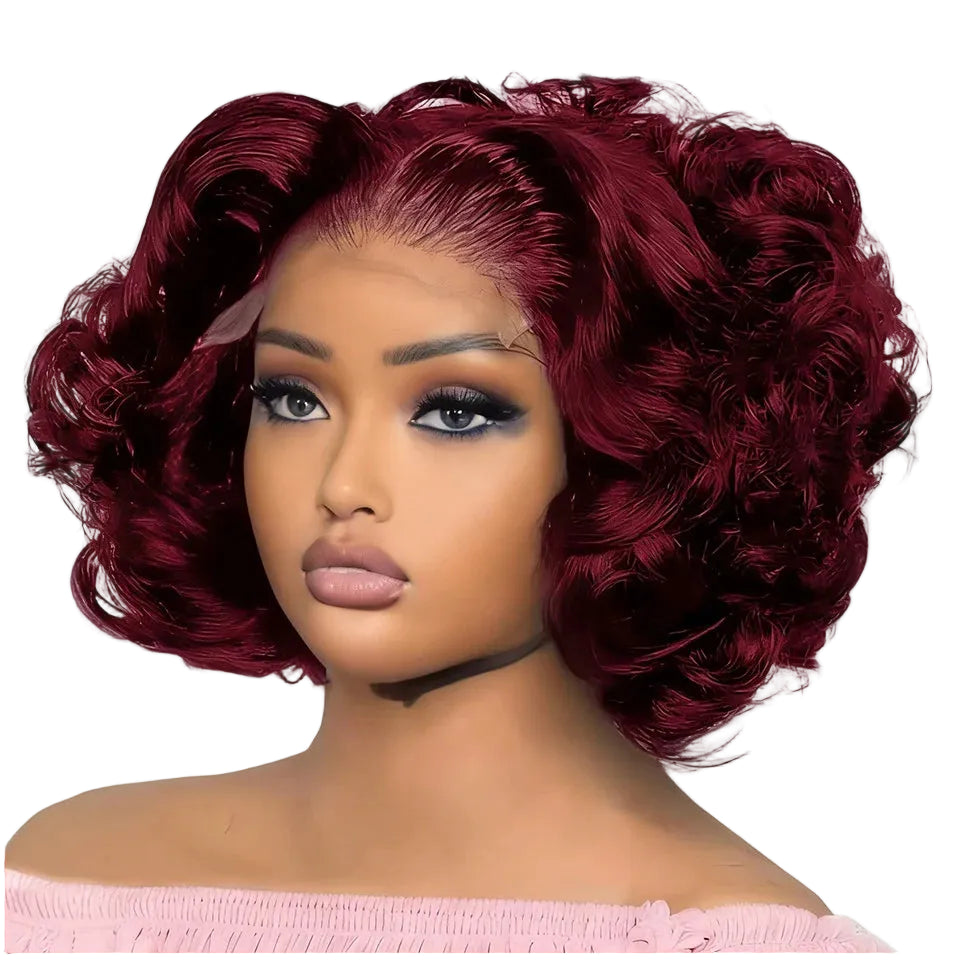 Burgundy Loose Wave Bob Human Hair Lace Front Wig